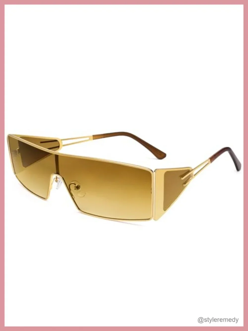 Y2K Oversized Rectangle Metal Frame Sunglasses Retro Wrap Around UV Protection